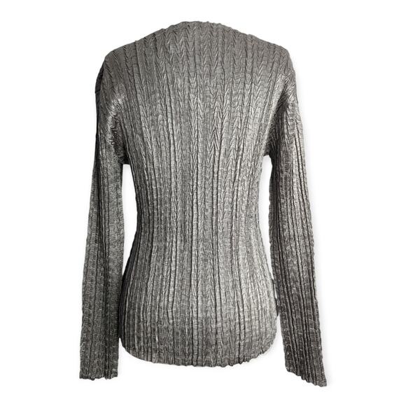 Y2K Silver Shimmer Crinkle Blouse - Picture 3 of 8